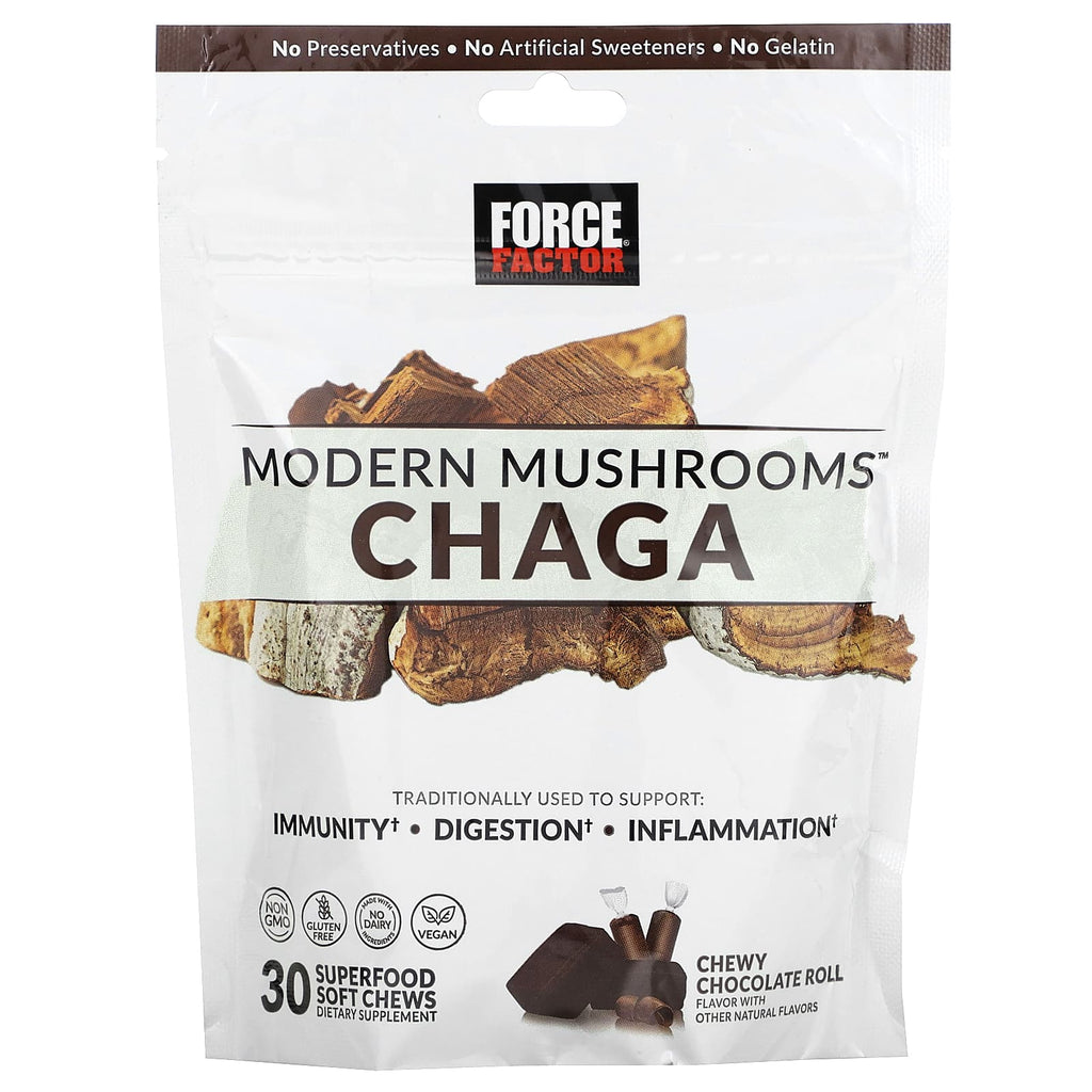 Force Factor, Modern Mushrooms™, Chaga, Chewy Chocolate Roll, 300 mg, 30 Superfood Soft Chews 