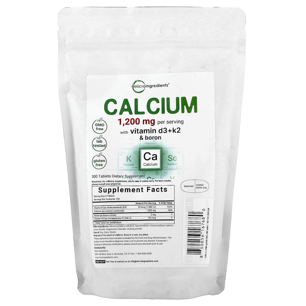Micro Ingredients, Calcium with Vitamin D3 + K2 & Boron, 300 Tablets ...