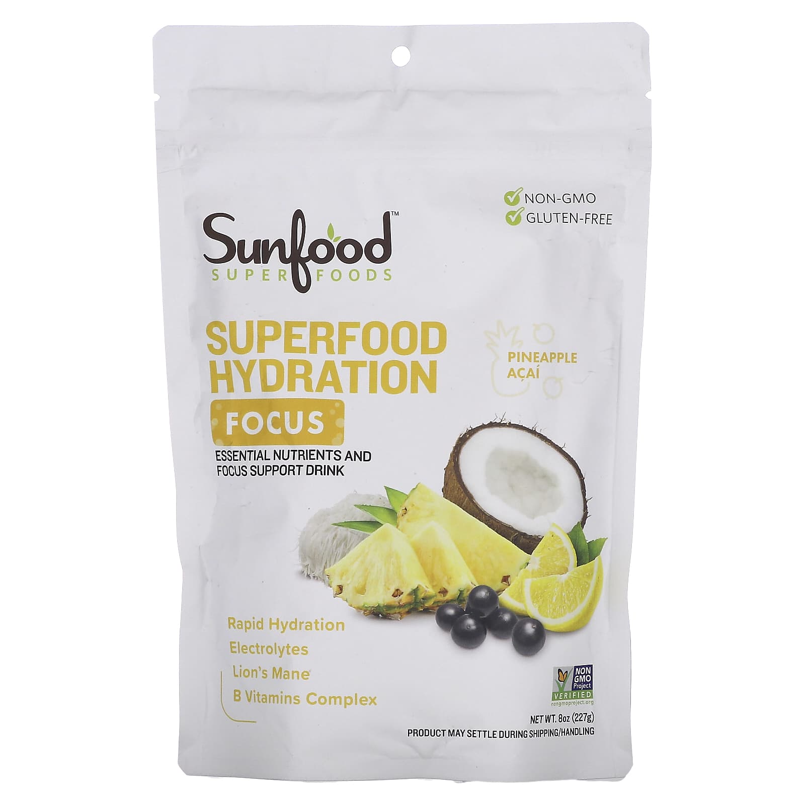 Sunfood, Superfood Hydration Focus, Pineapple Acai, 8 oz (227 g)