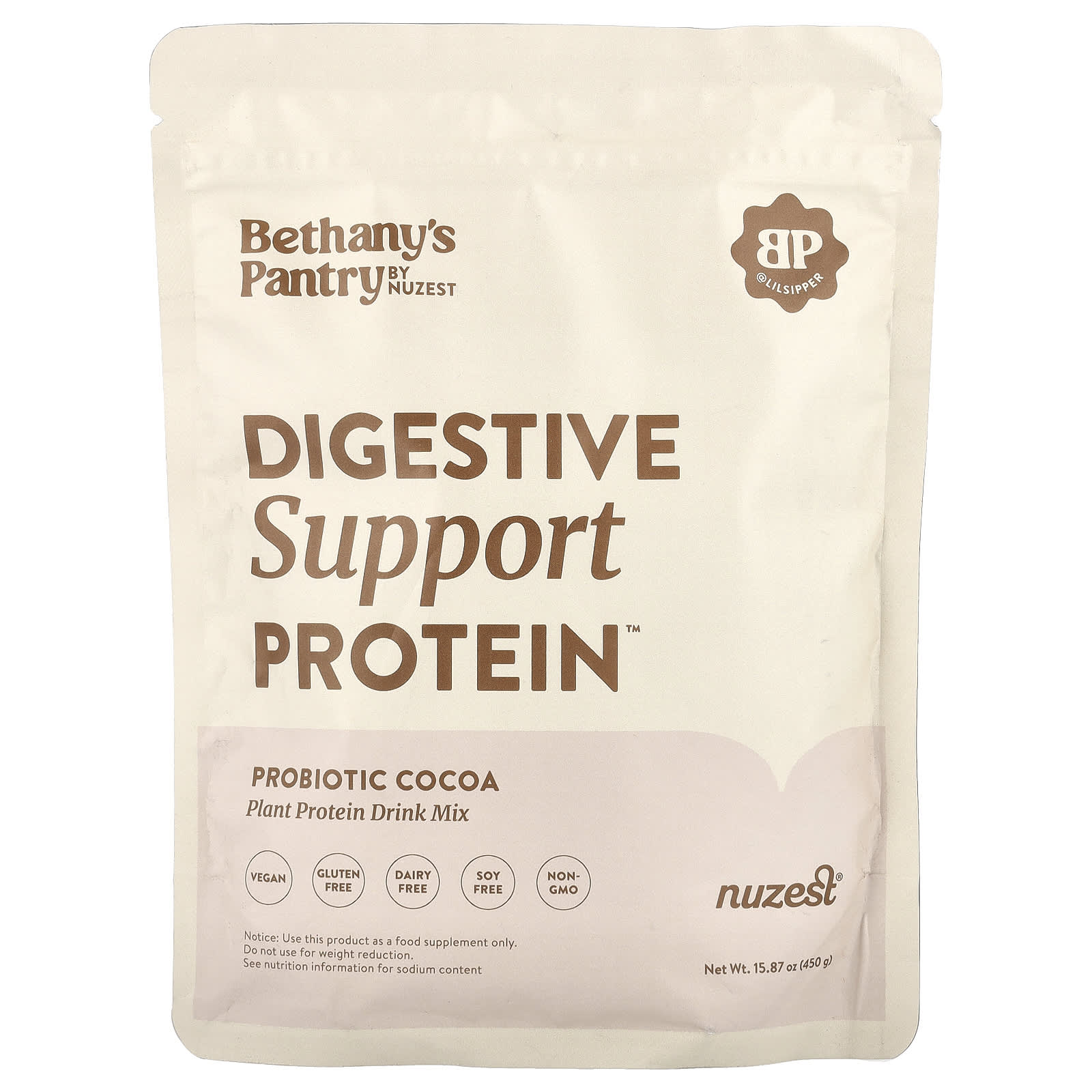 Nuzest, Bethany's Pantry, Digestive Support Protein™, Probiotic Cocoa, 15.87 oz (450 g)