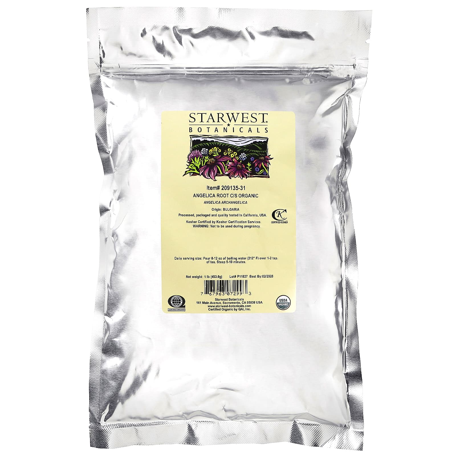 Starwest Botanicals, Organic Angelica Root C/S, 1 lb (453.6 g)