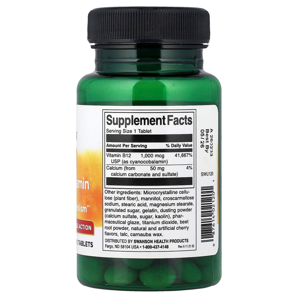 Swanson, Vitamin B12 Cyanocobalamin, Triple Action, 1,000 mcg, 90 Tablets