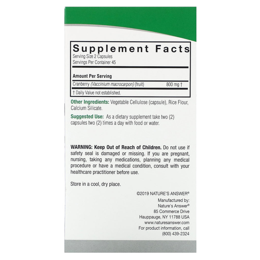Nature's Answer, Cranberry, 90 Vegetarian Capsules (400 mg per Capsule)