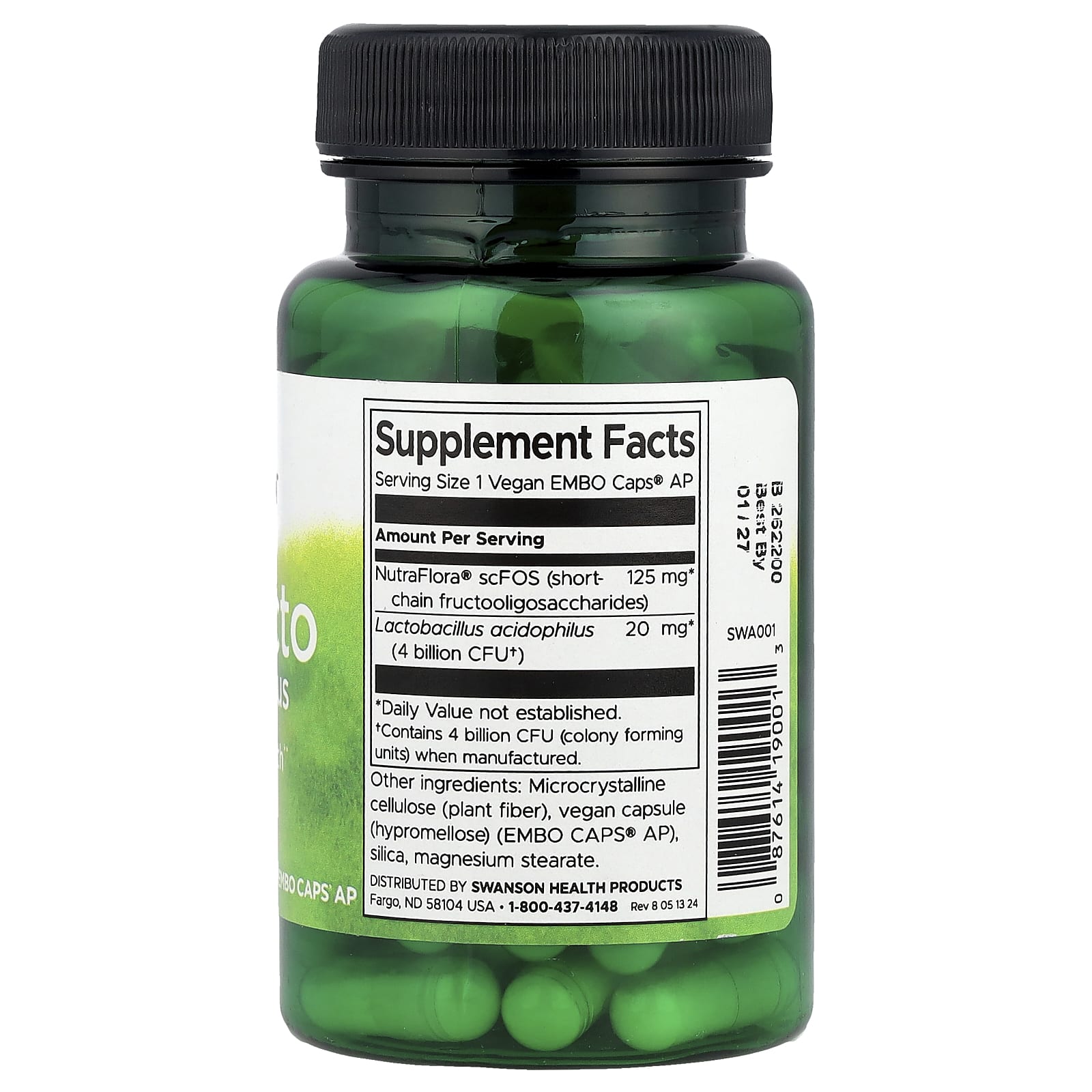 Swanson, ProLacto Acidophilus, 4 Billion CFU, 60 Vegan EMBO Caps® AP