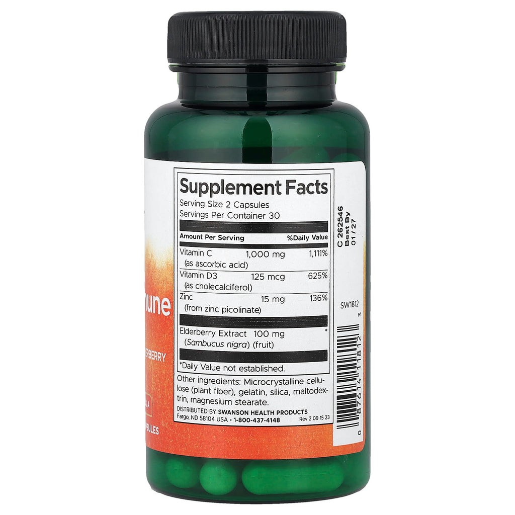Swanson, High Potency Ultimate Immune Defense with Vitamin C, D, Zinc & Elderberry, 60 Capsules