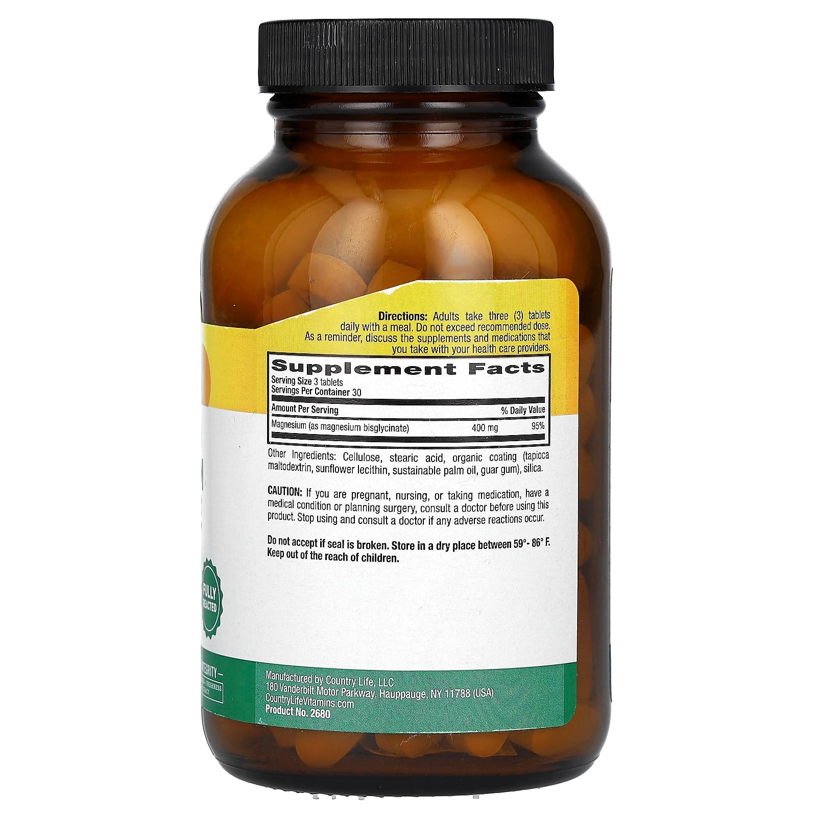 Country Life, Chelated Magnesium Glycinate, 90 Tablets (133 mg per Tablet )