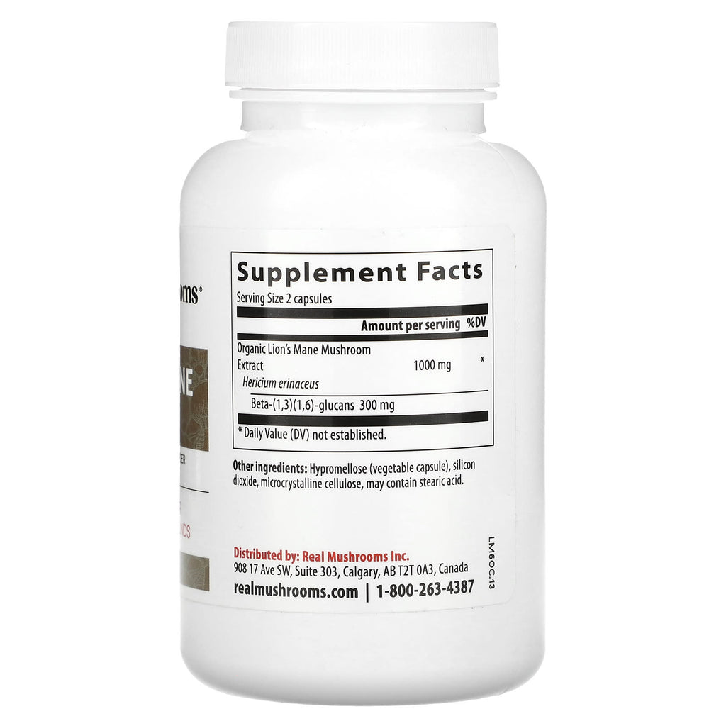 Real Mushrooms, Lion's Mane, Mushroom Extract Powder, 120 Capsules