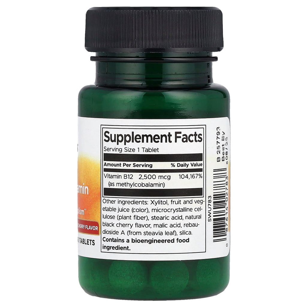 Swanson, Vitamin B12, (Methylcobalamin), Natural Black Cherry, 2,500 mcg, 60 Tablets