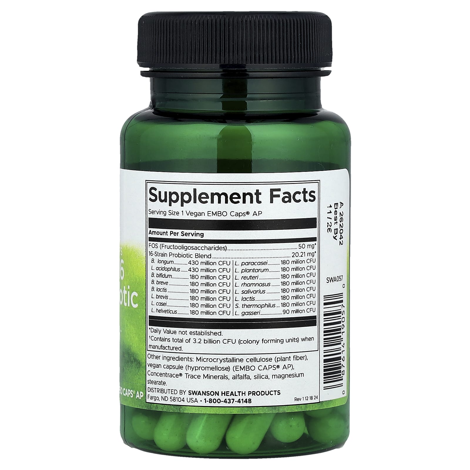 Swanson, Dr. Stephen Langer's Ultimate 16 Strain Probiotic with FOS, 30 Vegan EMBO Caps® AP