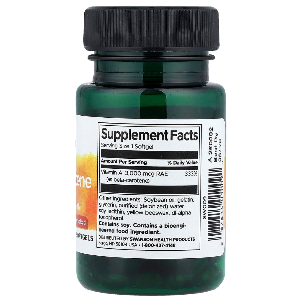 Swanson, Beta Carotene, 10,000 IU (3,000 mcg RAE), 100 Softgels