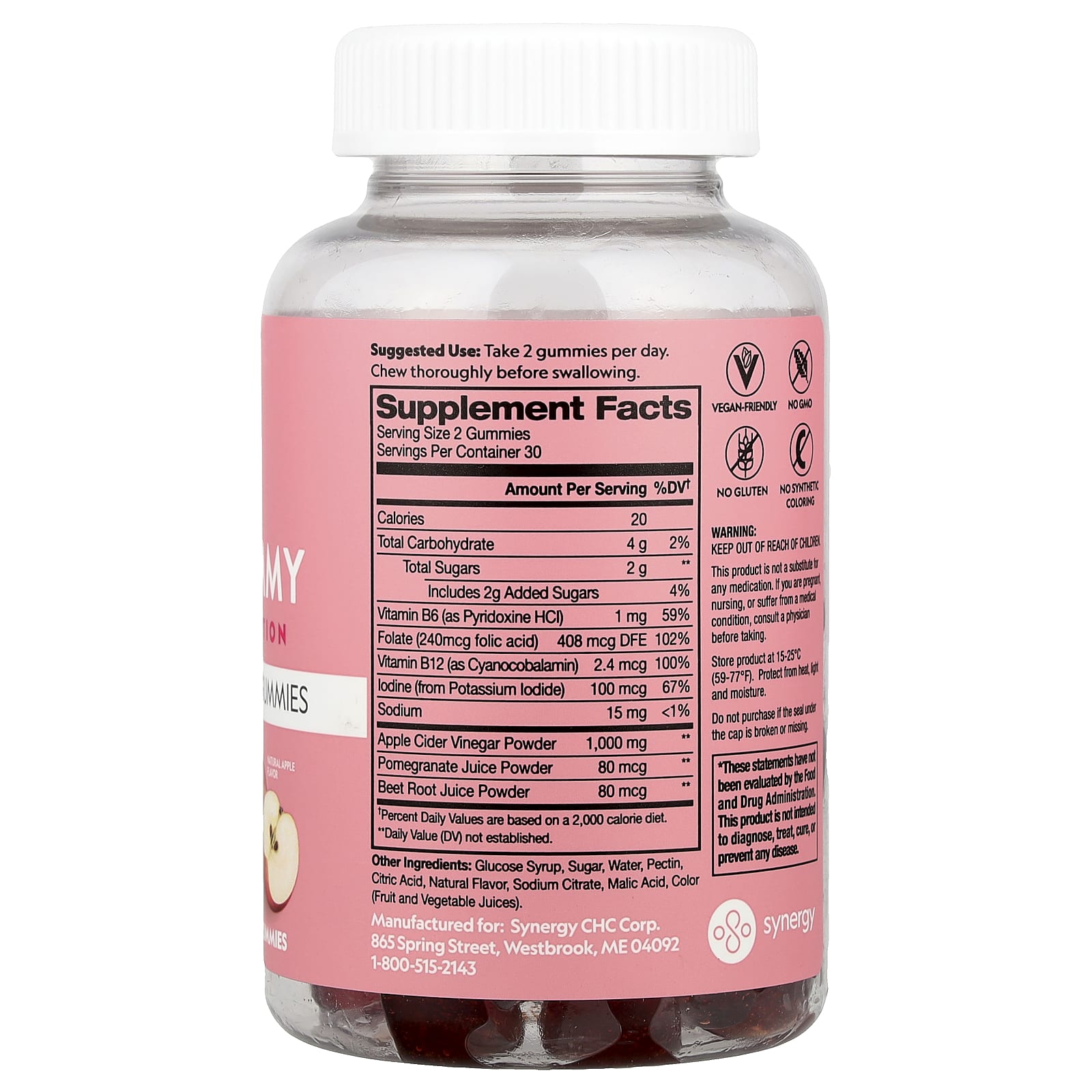 Flat Tummy, Apple Cider Vinegar Gummies, Natural Apple, 60 Gummies