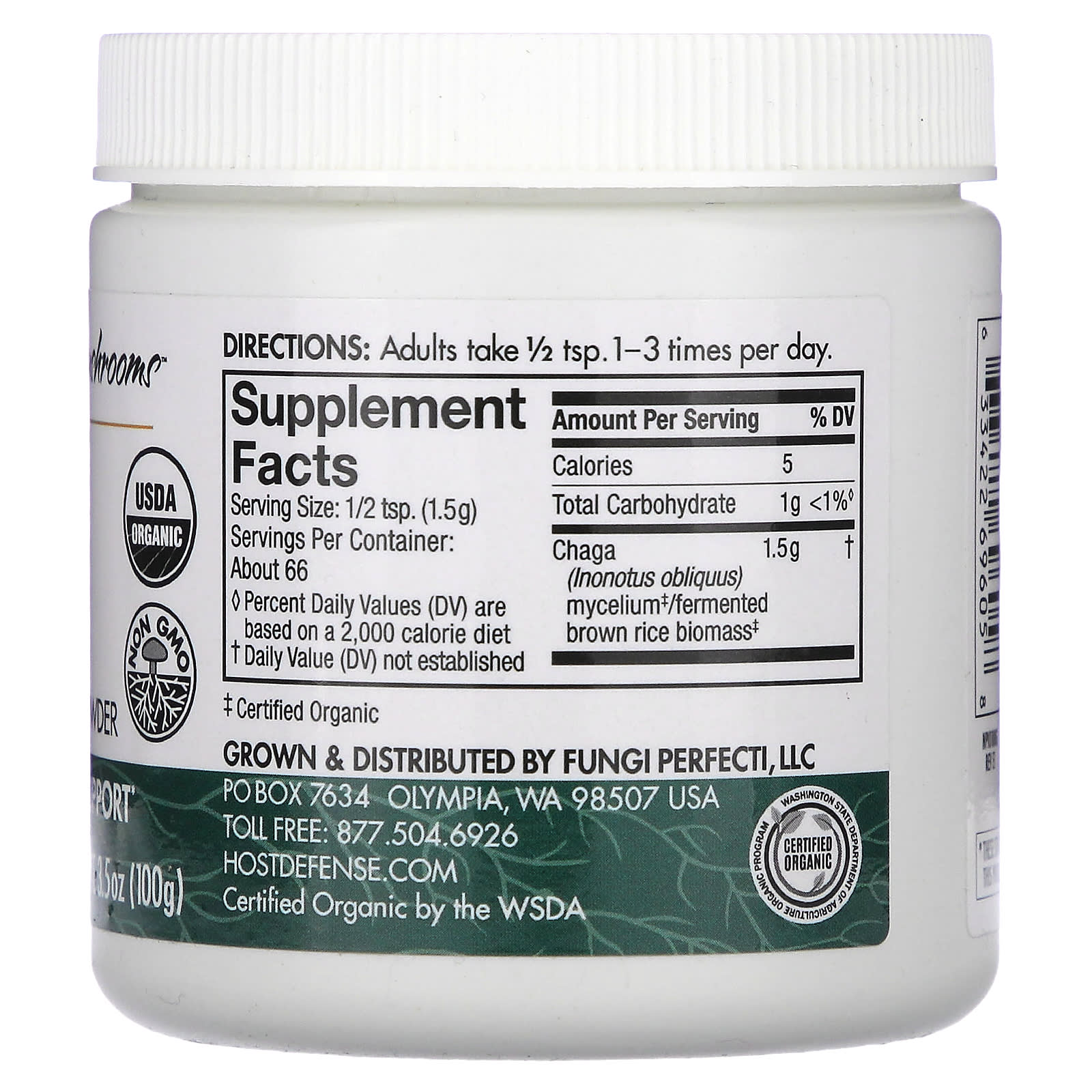 Host Defense, Mushrooms, Chaga, Mushroom Mycelium Powder, 3.5 oz (100 g)