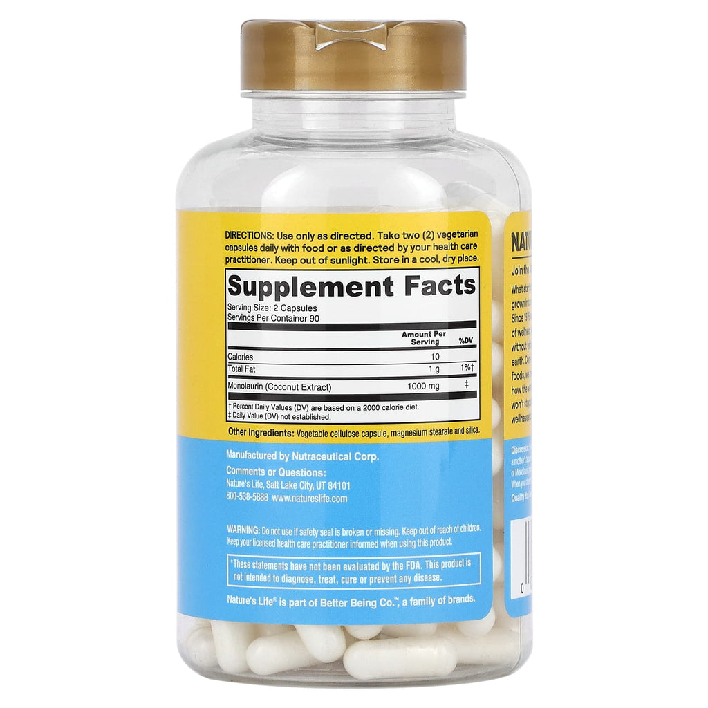 Nature's Life, Nourishing Monolaurin, 180 Capsules (500 mg per Capsule)