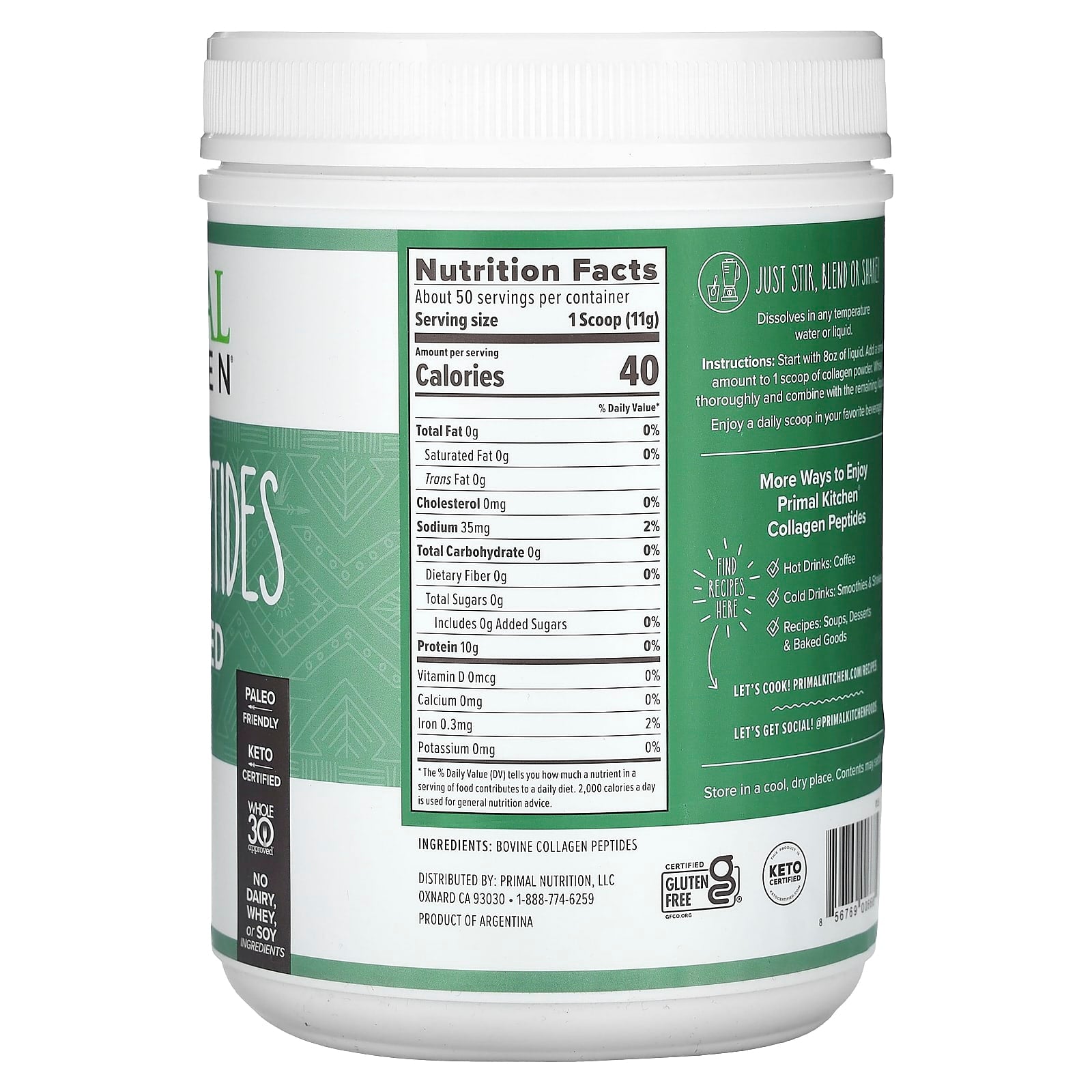 Primal Kitchen, Collagen Peptides, Unflavored, 19.4 oz (550 g)