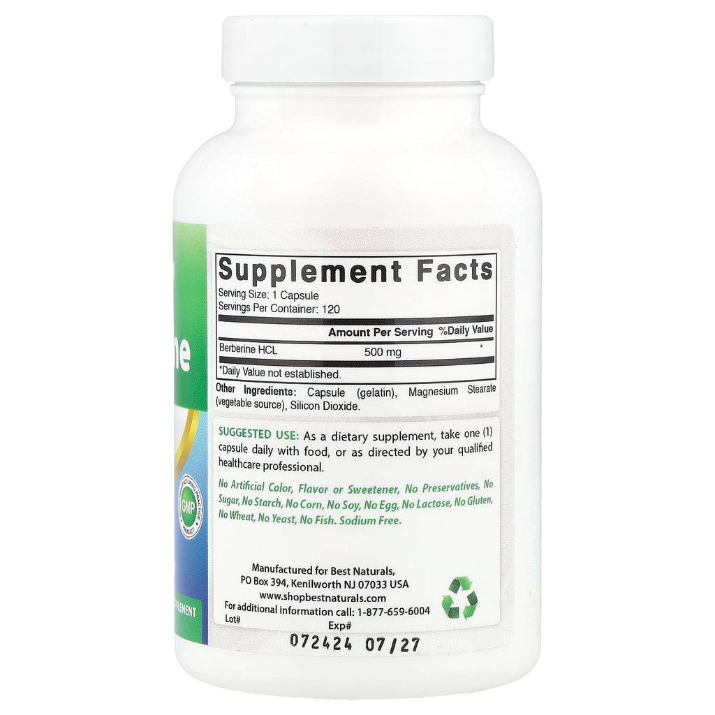 Best Naturals, Berberine, 500 mg, 120 Capsules