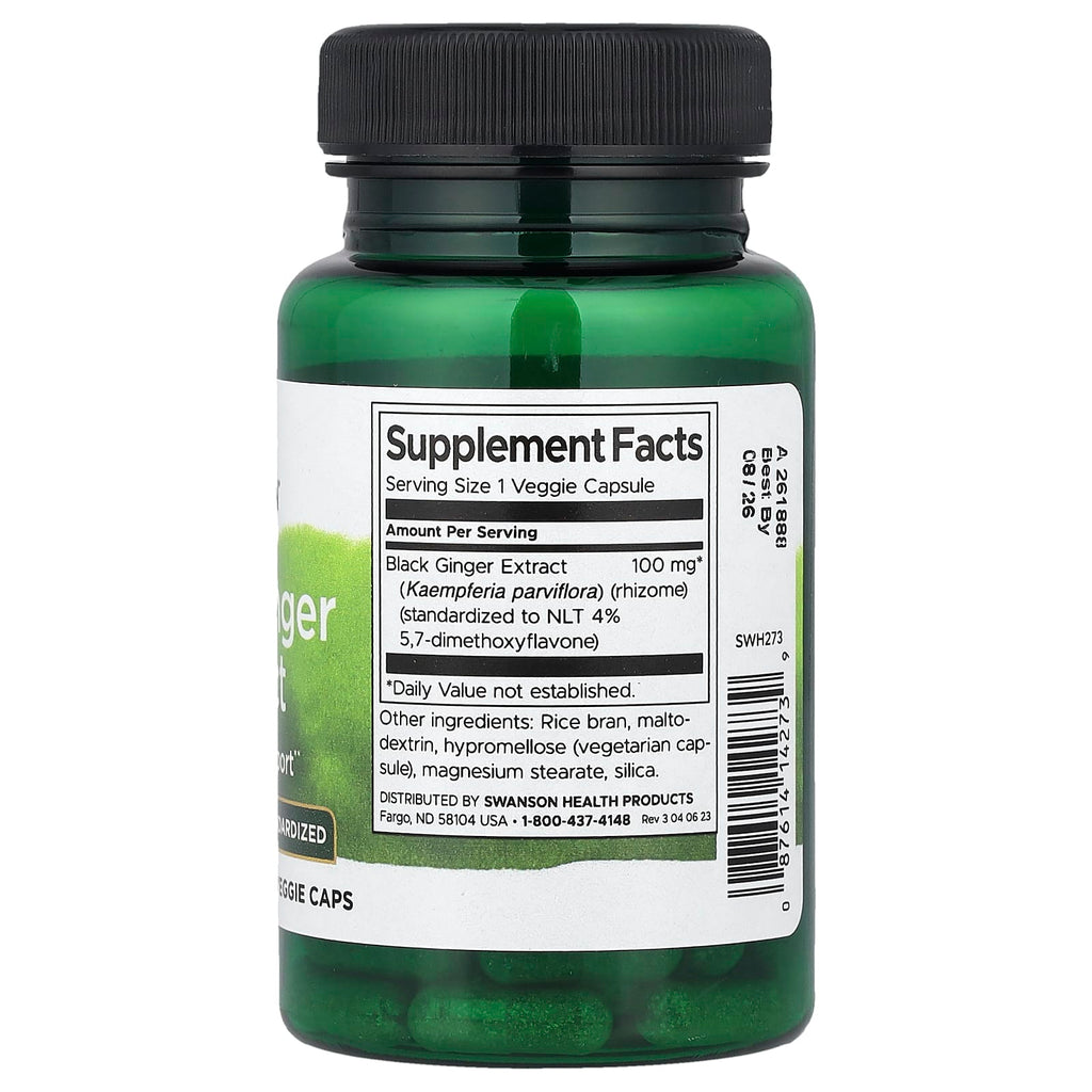 Swanson, Black Ginger Extract, 100 mg, 30 Veggie Caps