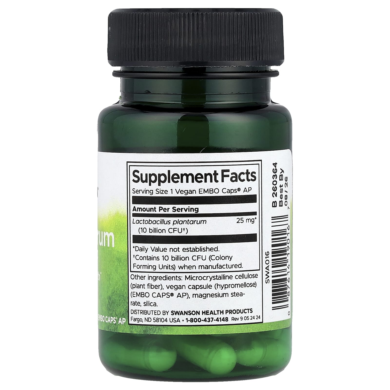 Swanson, L. Plantarum Probiotic, 10 Billion CFU, 30 Vegan EMBO Caps AP