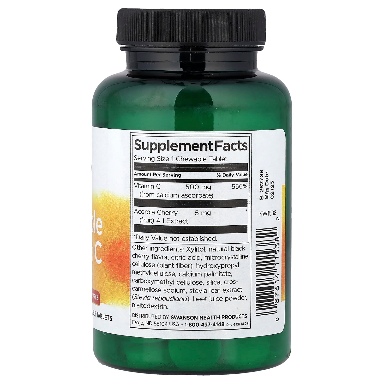 Swanson, Chewable Vitamin C, Sugar Free, Natural Cherry, 60 Chewable Tablets