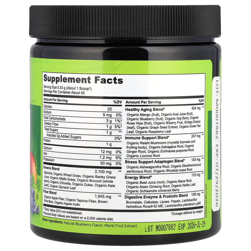 NATURELO, Raw Greens Whole Food Powder, Mixed Berry, 8.5 oz (240 g)