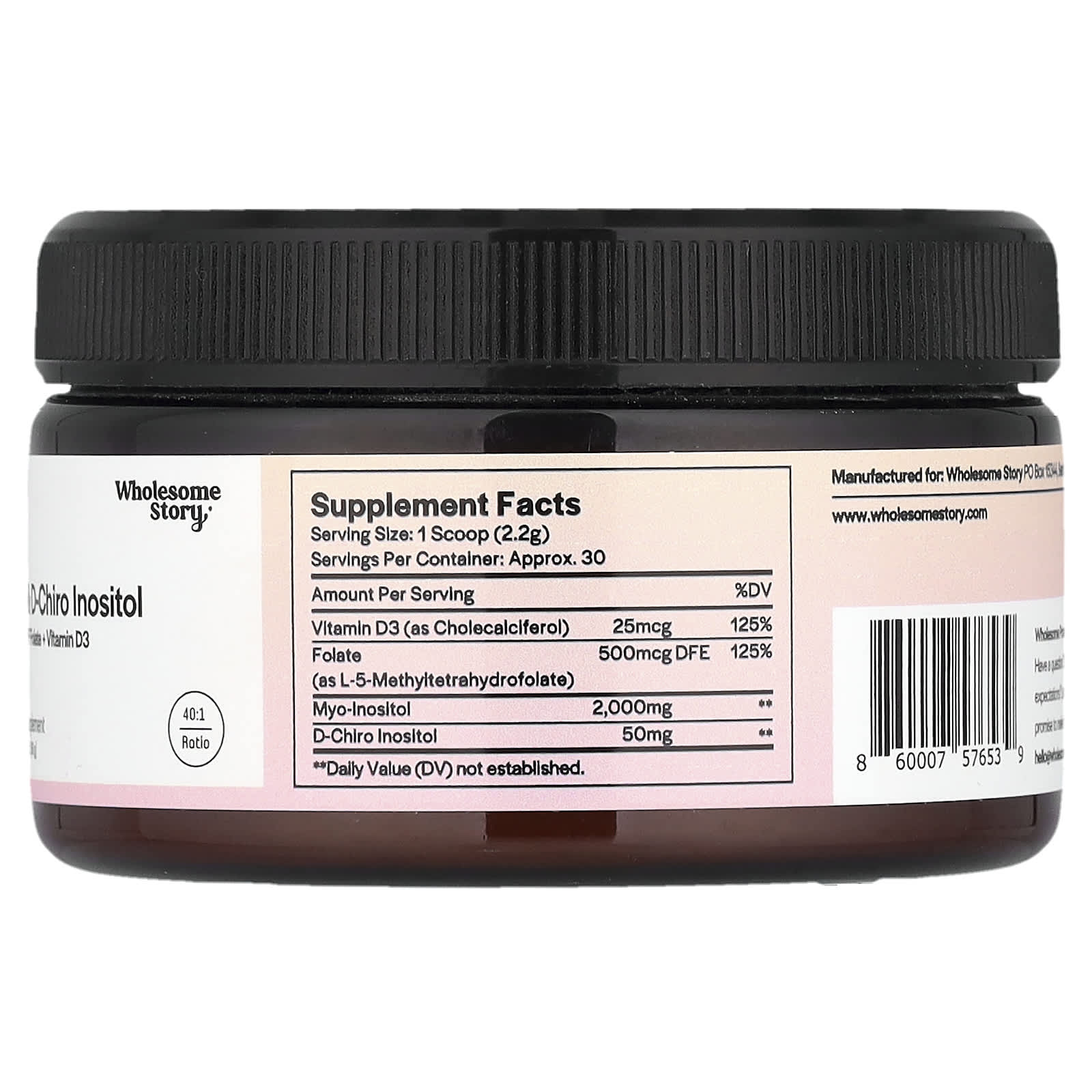 Wholesome Story, Myo & D-Chiro Inositol with MTHF Folate + Vitamin D3 Powder, 2.33 oz (66 g)