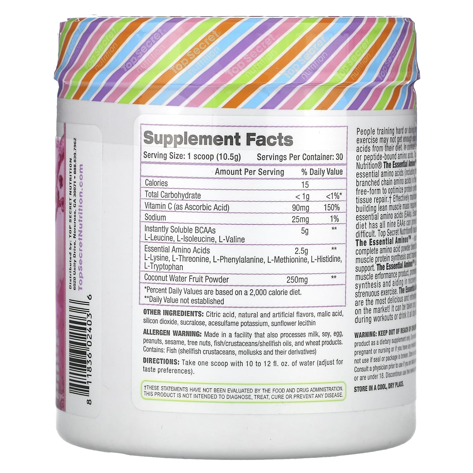 Top Secret Nutrition, The Essential Aminos, Raspberry Sherbet, 11.11 oz (315 g)