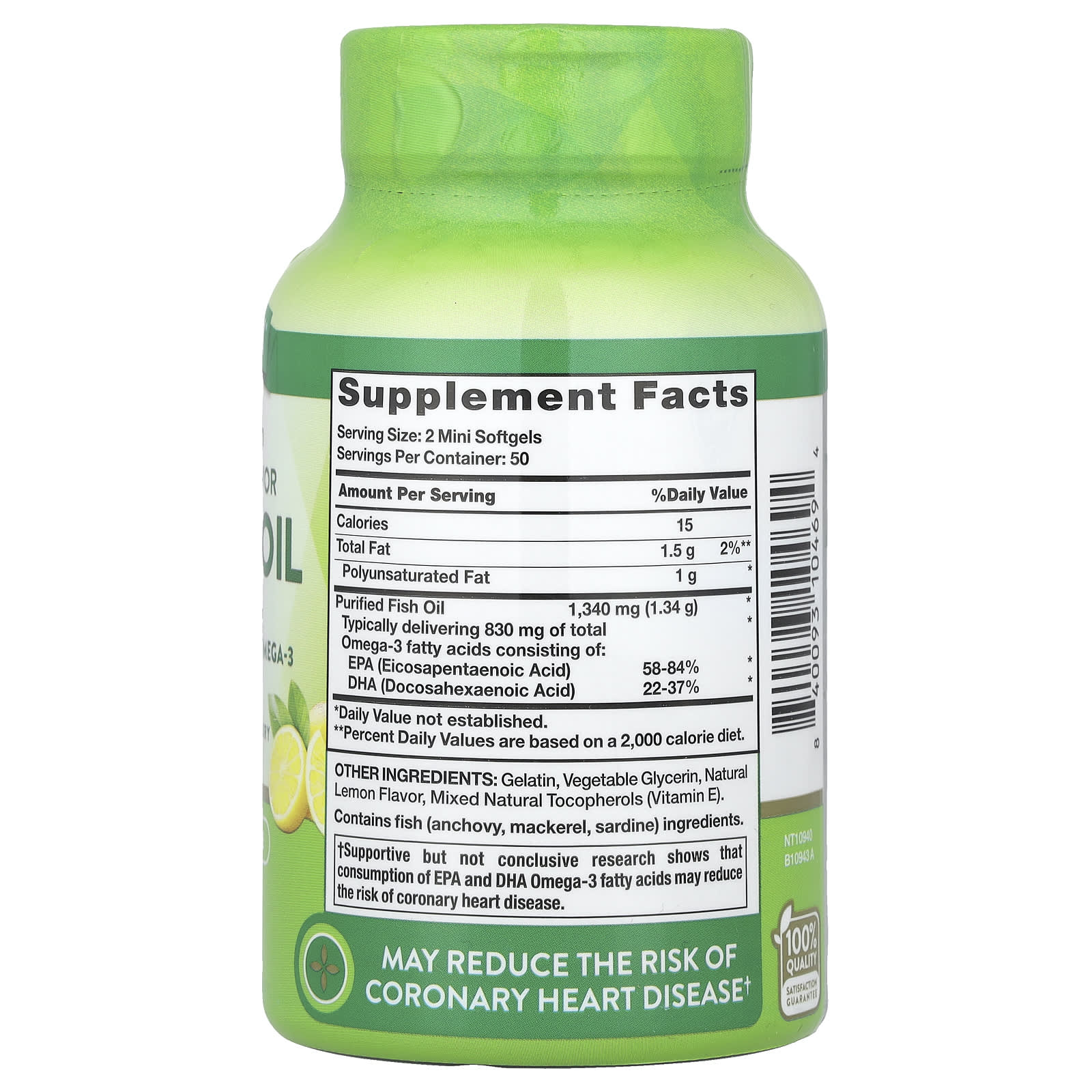 Nature's Truth, Mini Fish Oil, Premium Strength, Natural Lemon, 100 Mini Softgels (670 mg per Softgel)