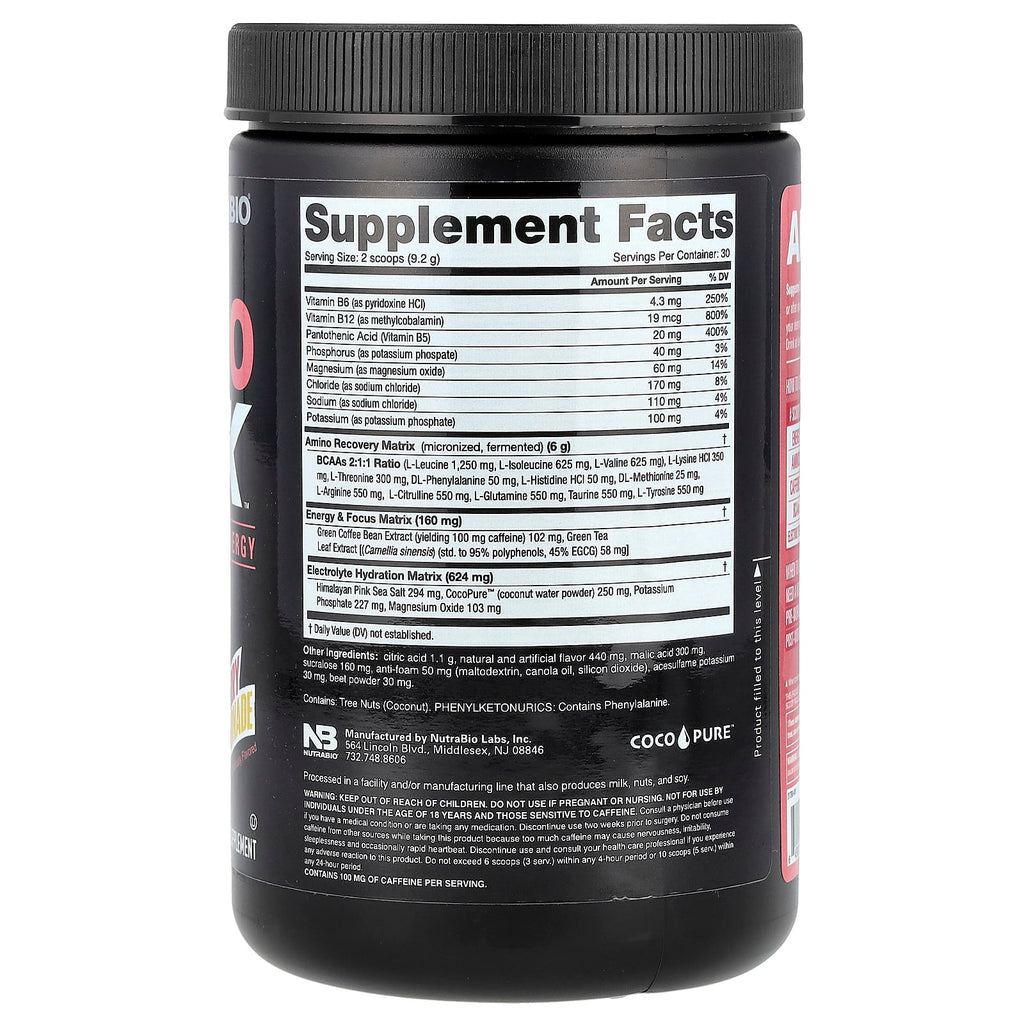 NutraBio, Amino Kick™, Raspberry Lemonade, 9.7 oz (276 g)