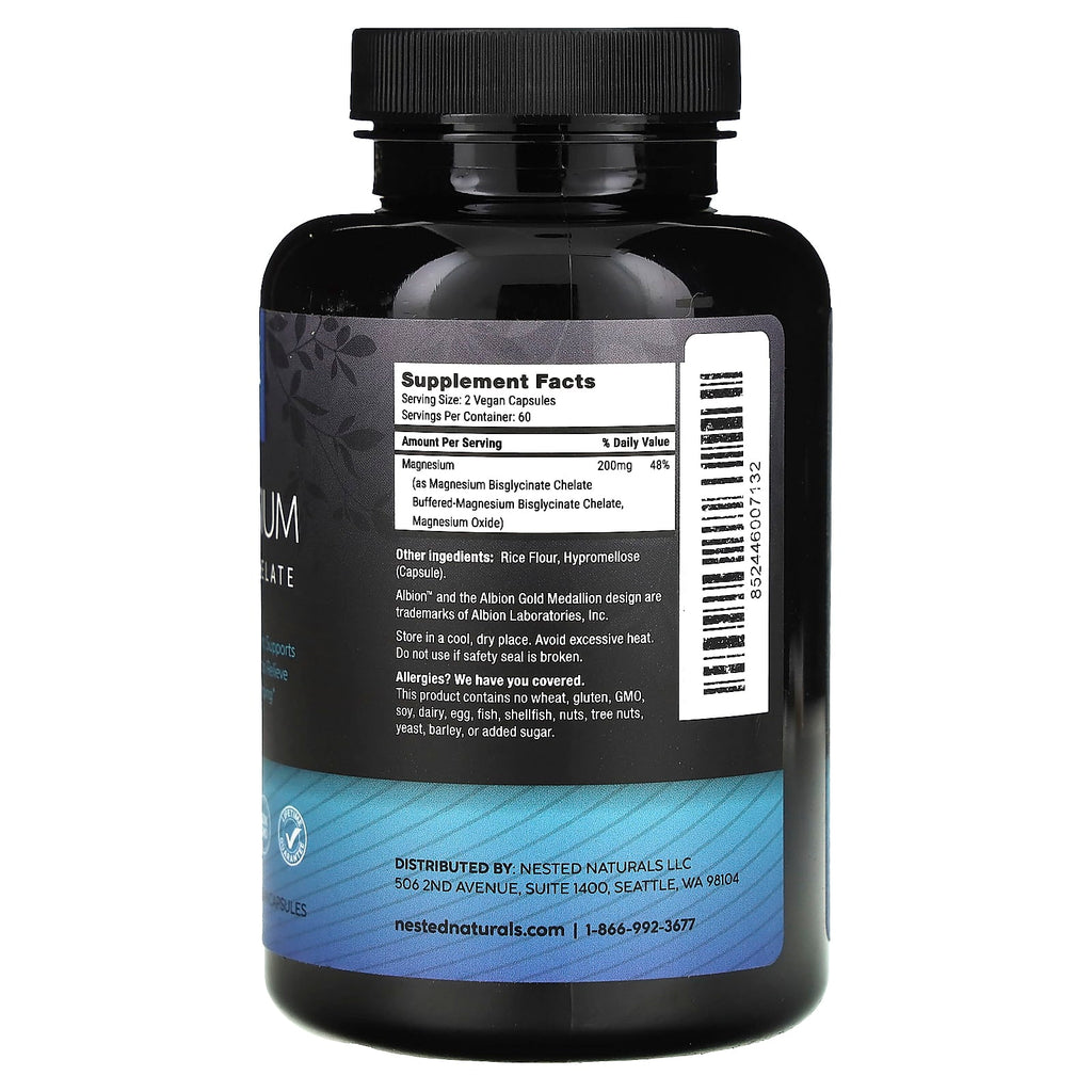 Nested Naturals, Magnesium, Glycinate Chelate, 120 Vegan Capsules (100 mg per Capsule)