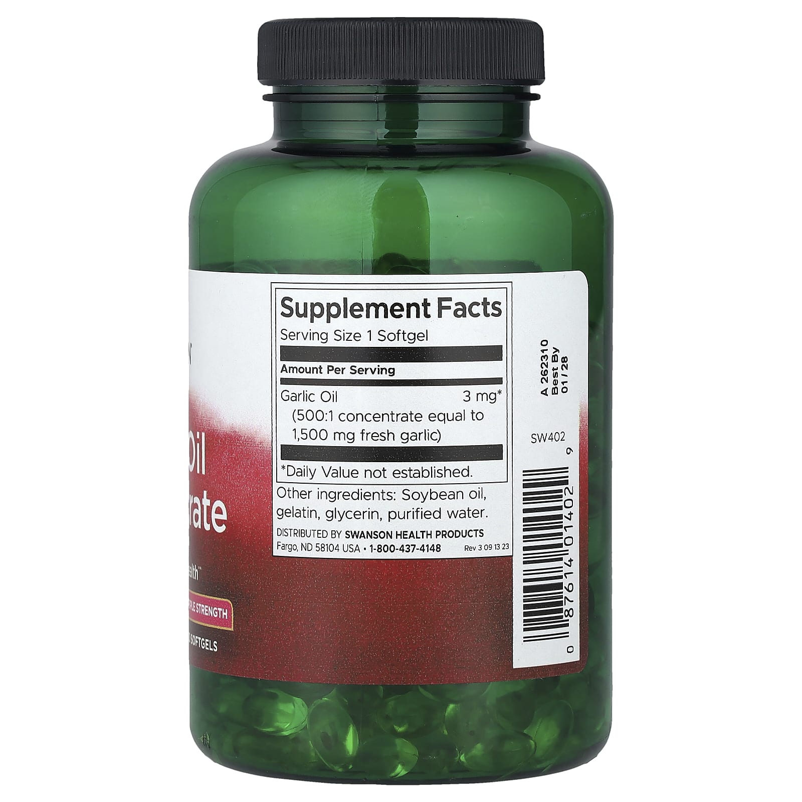 Swanson, Garlic Oil Concentrate, Triple Strength, 1,500 mg, 500 Softgels