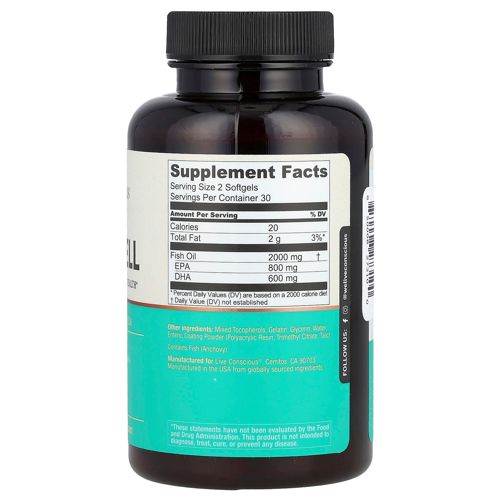 Live Conscious, OmegaWell, Premium Omega-3 Formula, High Potency, 60 Softgels (1,000 mg per Softgel)