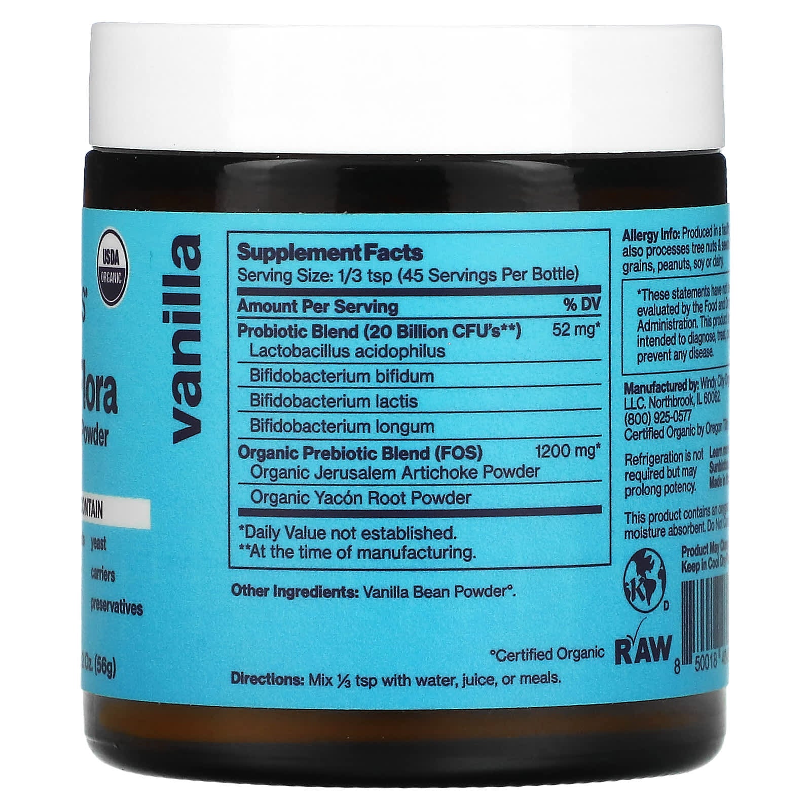 Sunbiotics, Friendlier Flora Probiotic & Prebiotic Powder, Vanilla, 2 oz (56 g)