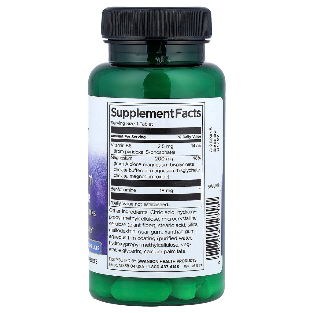Swanson, Albion® Magnesium Glycinate with Activated B Vitamins, 200 mg, 60 Tablets