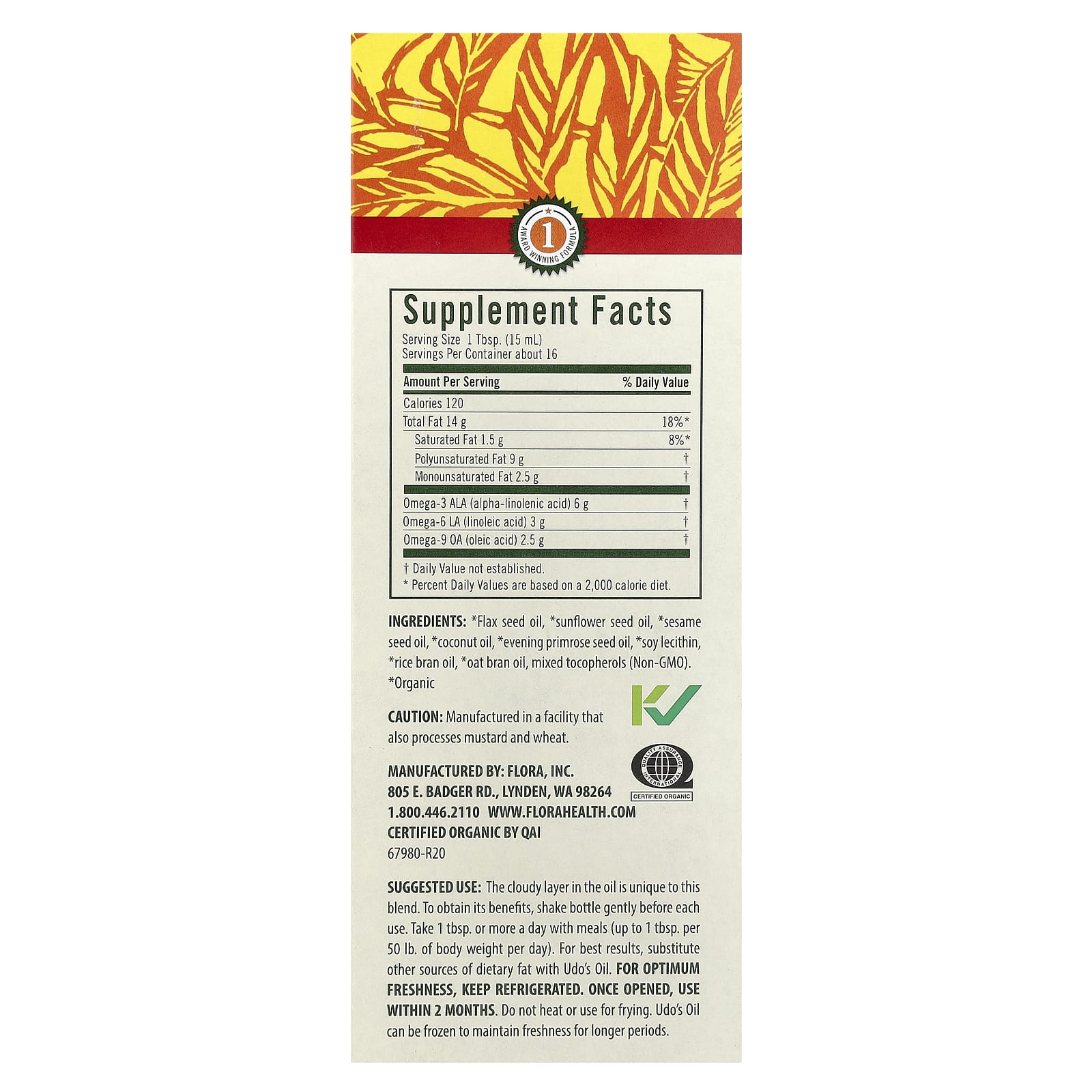 Flora, Udo's Choice, Organic Udo's Oil 3·6·9 Blend, 8.5 fl oz (250 ml)