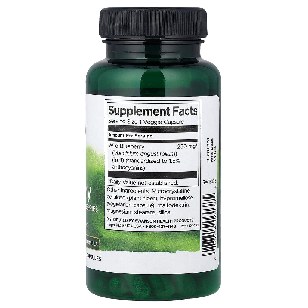 Swanson, Wild Blueberry with Whole Wild Blueberries, 250 mg, 90 Veggie Capsules