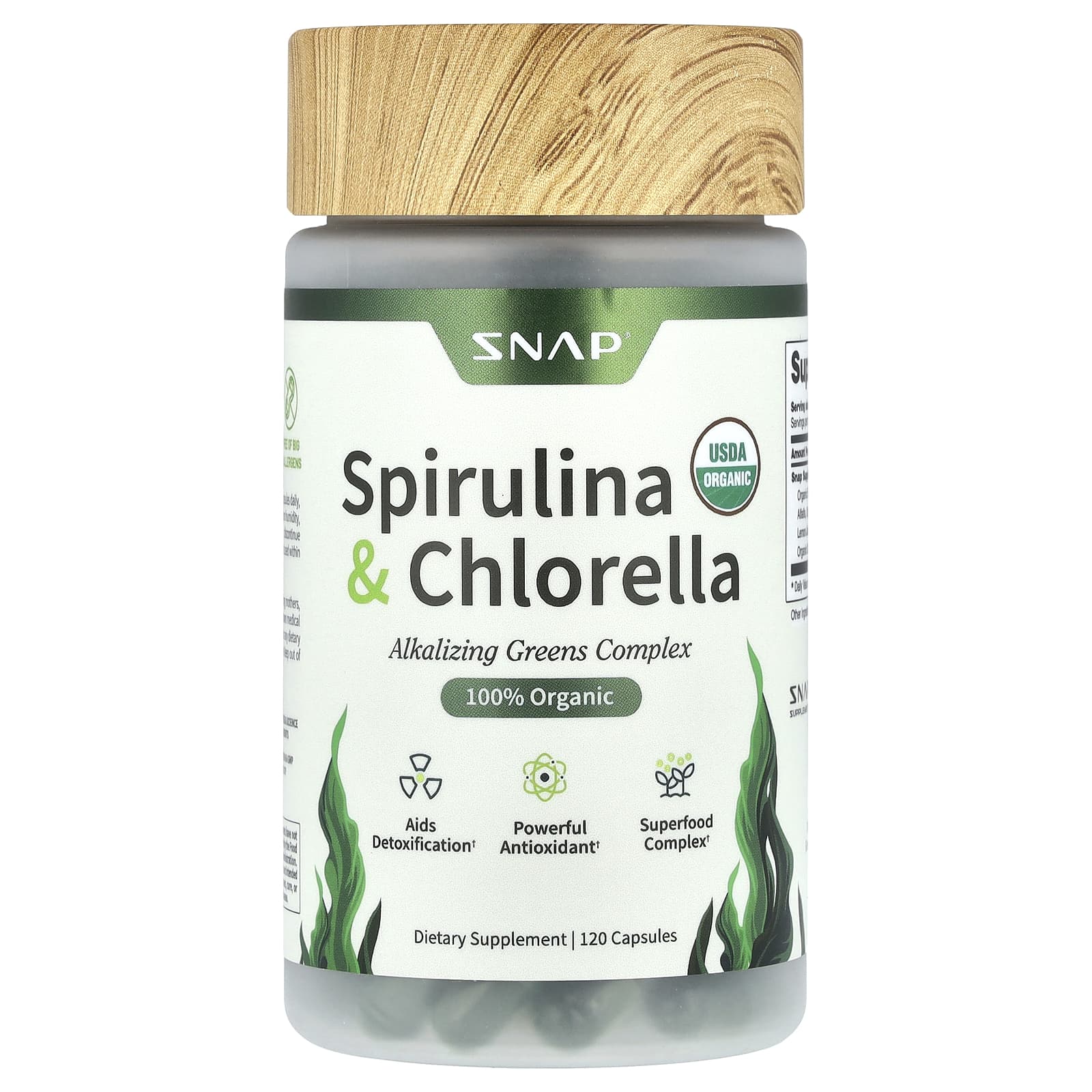 Snap Supplements, Spirulina & Chlorella, 120 Capsules