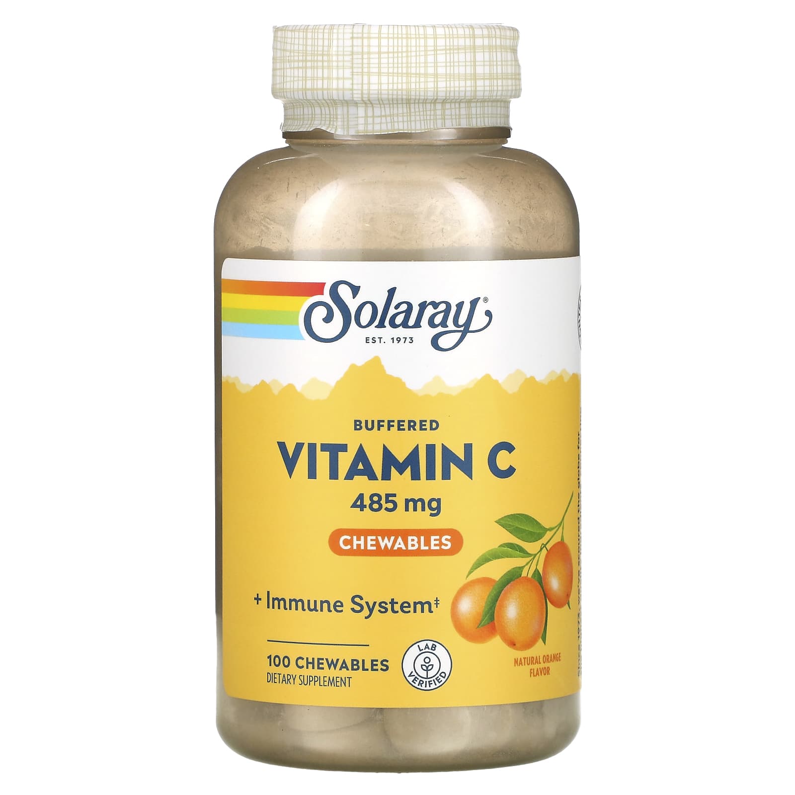 Solaray, Buffered Vitamin C Chewable, Natural Orange, 485 mg, 100 Chewables