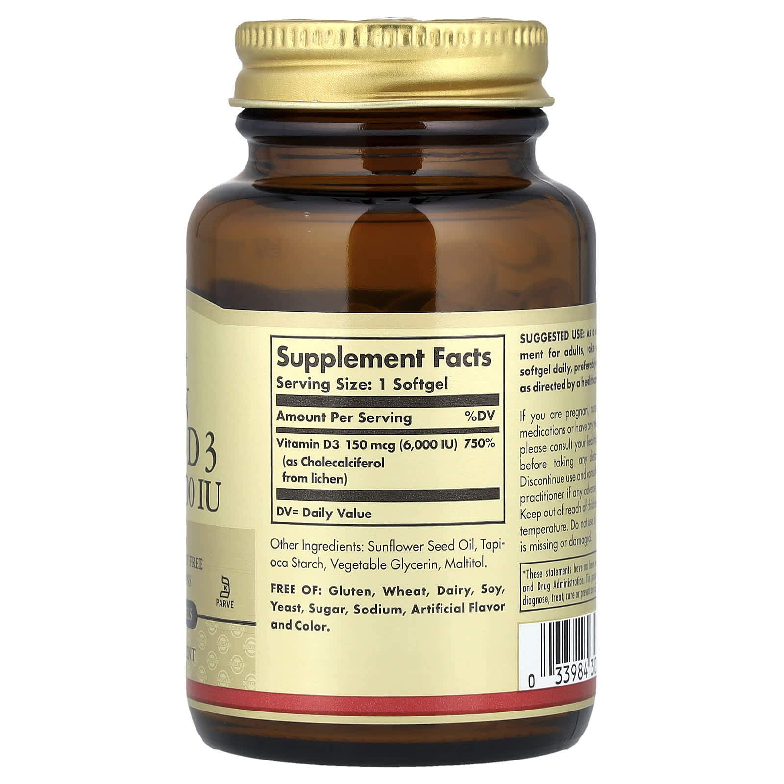 Solgar, Vegan Vitamin D3, 150 mcg (6,000 IU), 100 Vegan Softgels