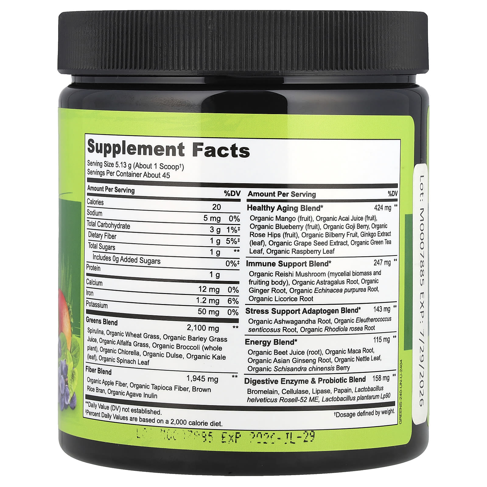 NATURELO, Raw Greens Whole Food Powder, Unsweetened, 8.5 oz (240 g)