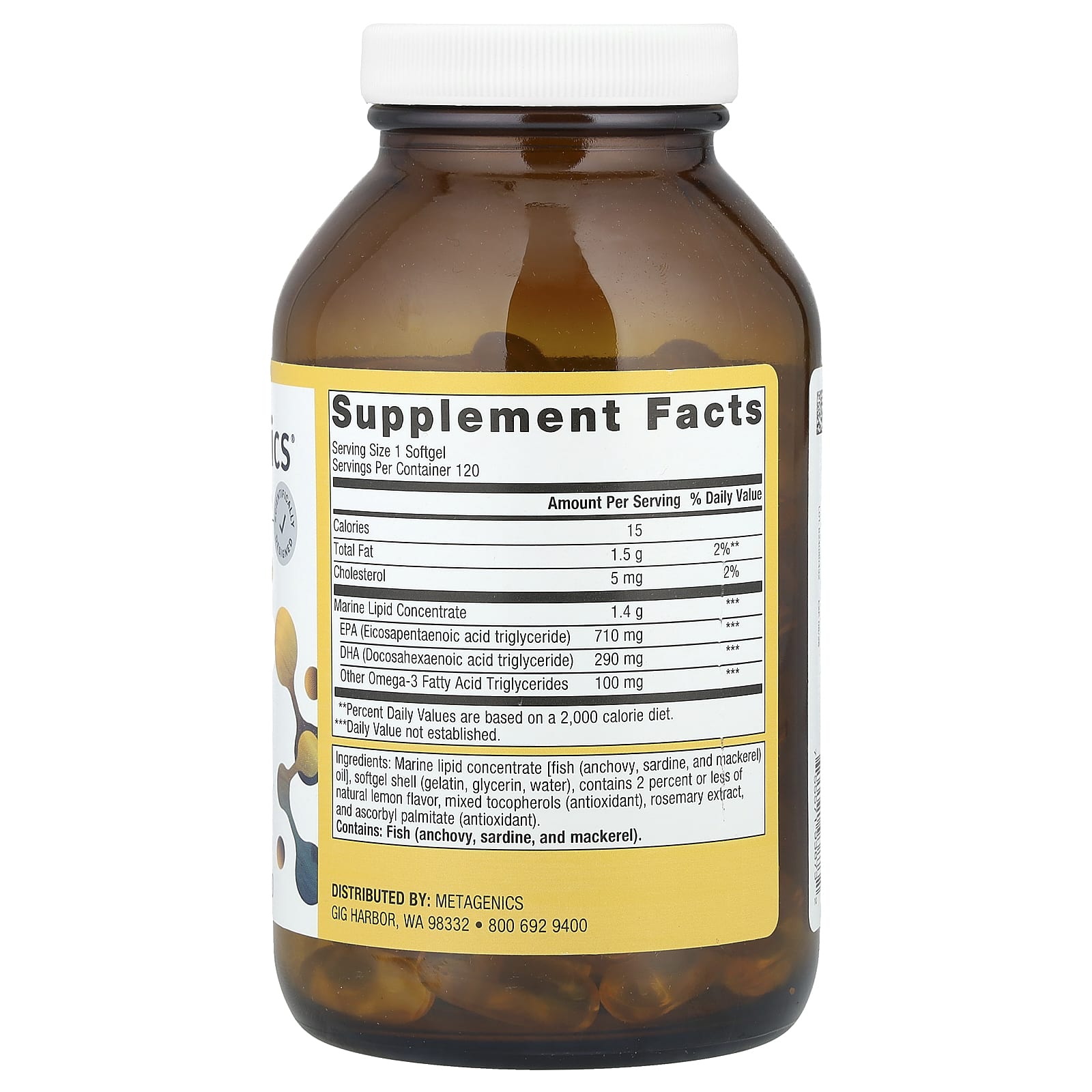 Metagenics, OmegaGenics®, Fish Oil EPA-DHA, Natural Lemon, 1,000 mg, 120 Softgels