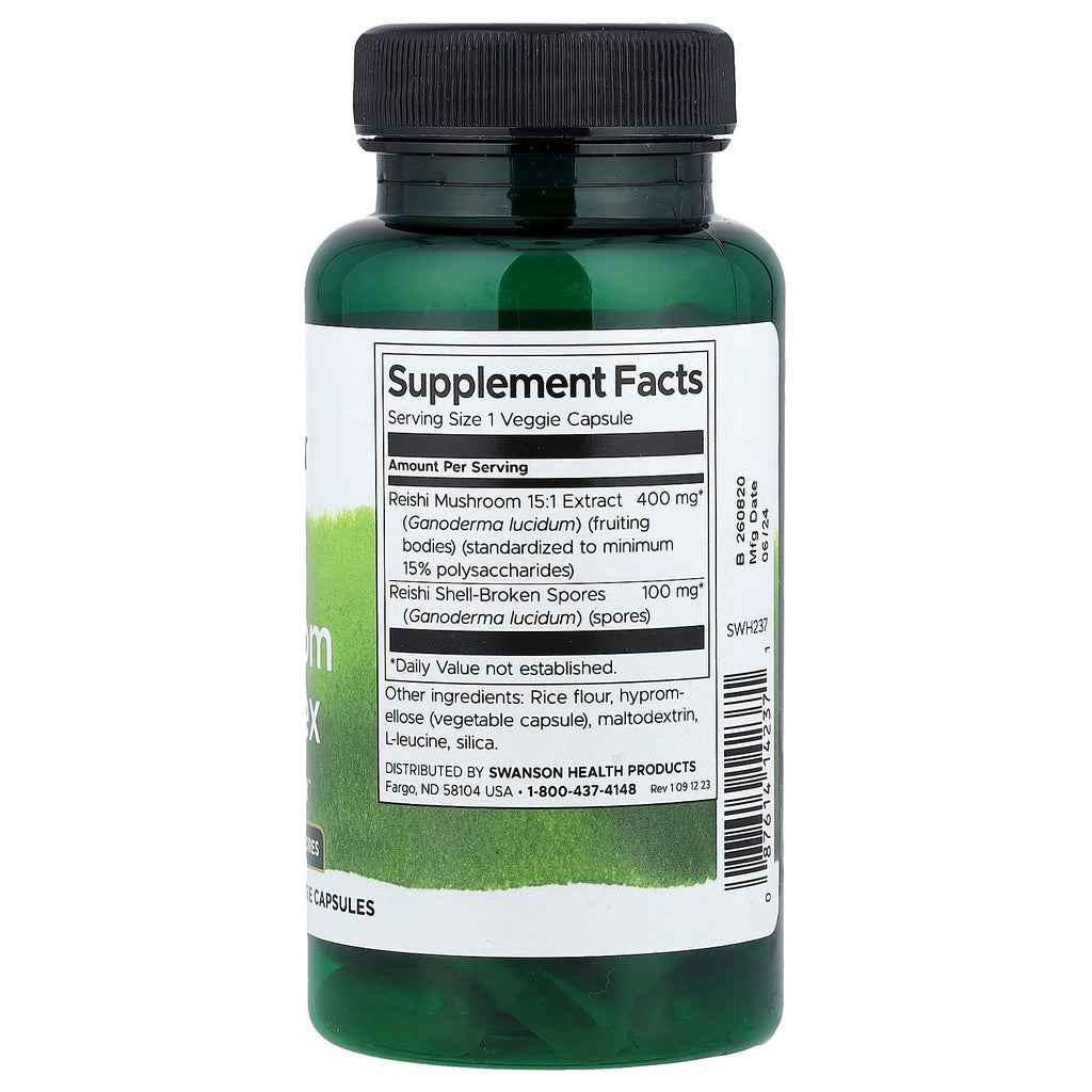 Swanson, Reishi Mushroom Complex with Shell-Broken Spores, 60 Veggie Capsules