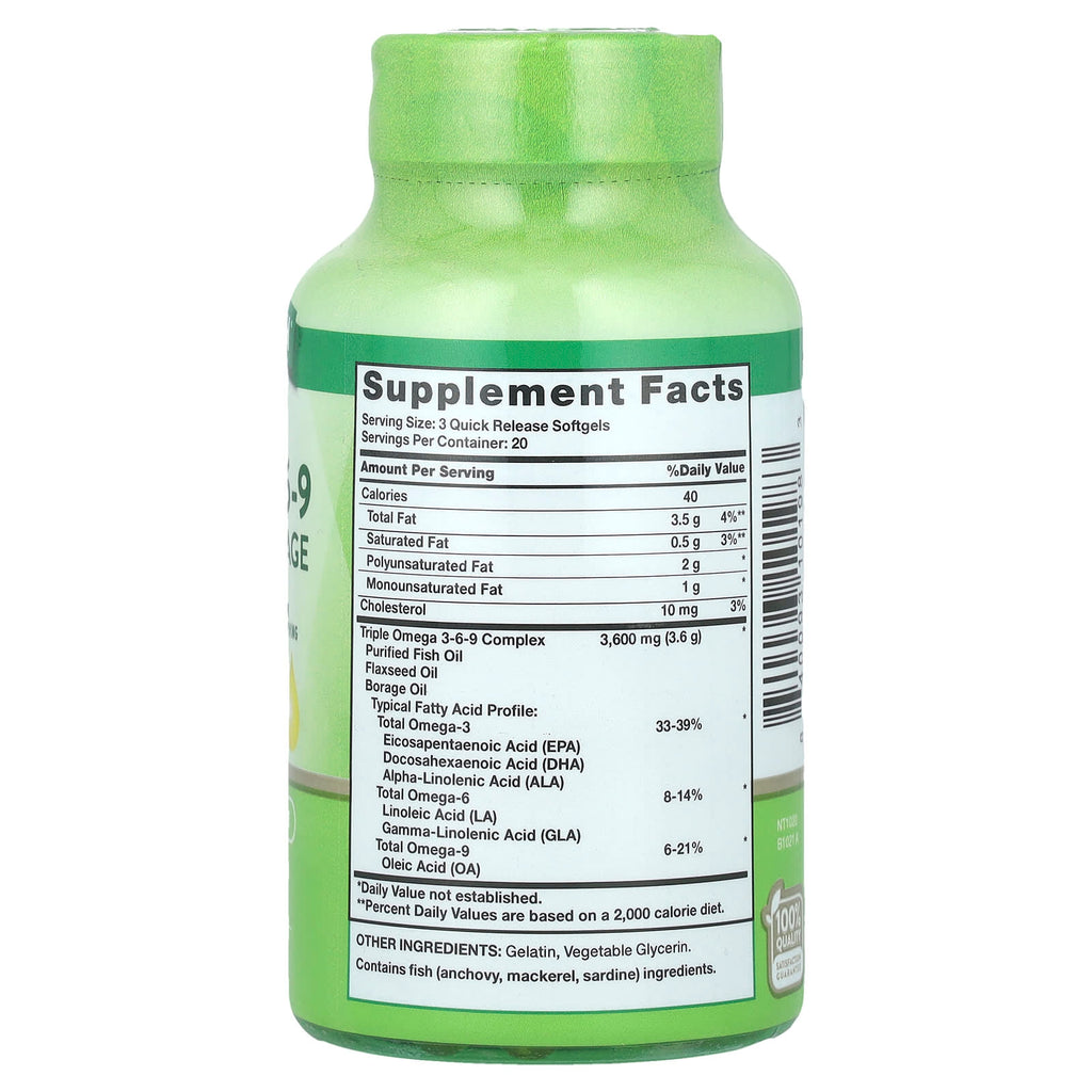 Nature's Truth, Triple Omega 3-6-9, Fish, Flax, Borage, 60 Quick Release Softgels