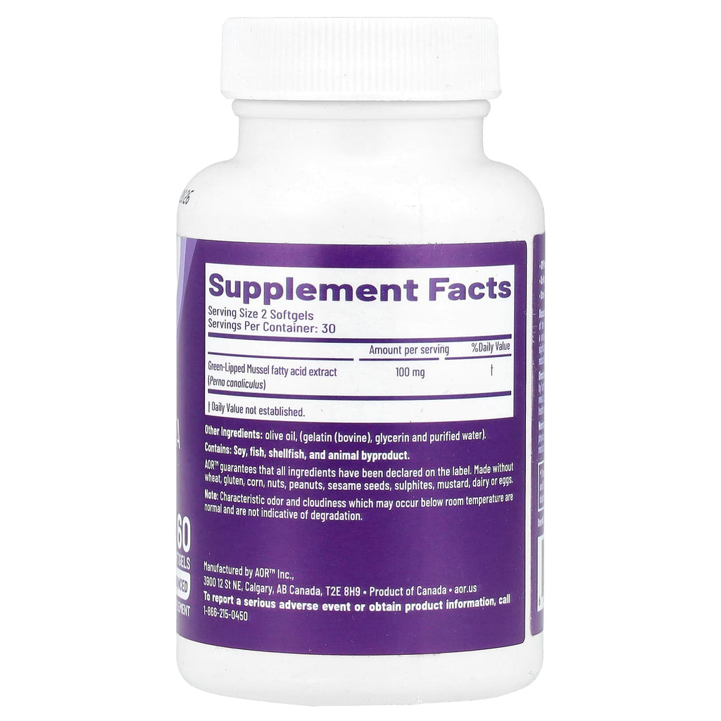 Advanced Orthomolecular Research AOR, Green Lipped FFA, 60 Softgels (50 mg per Softgel)