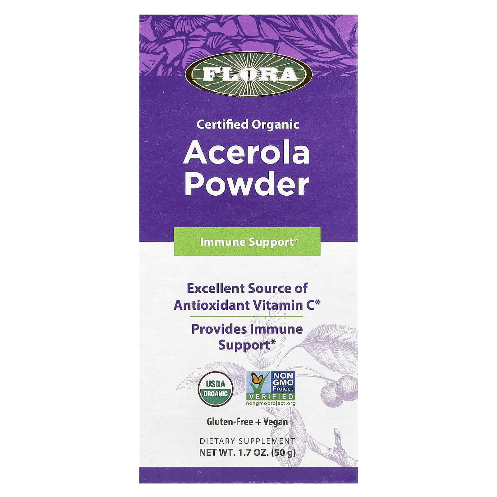 Flora, Certified Organic Acerola Powder, 1.7 oz (50 g)