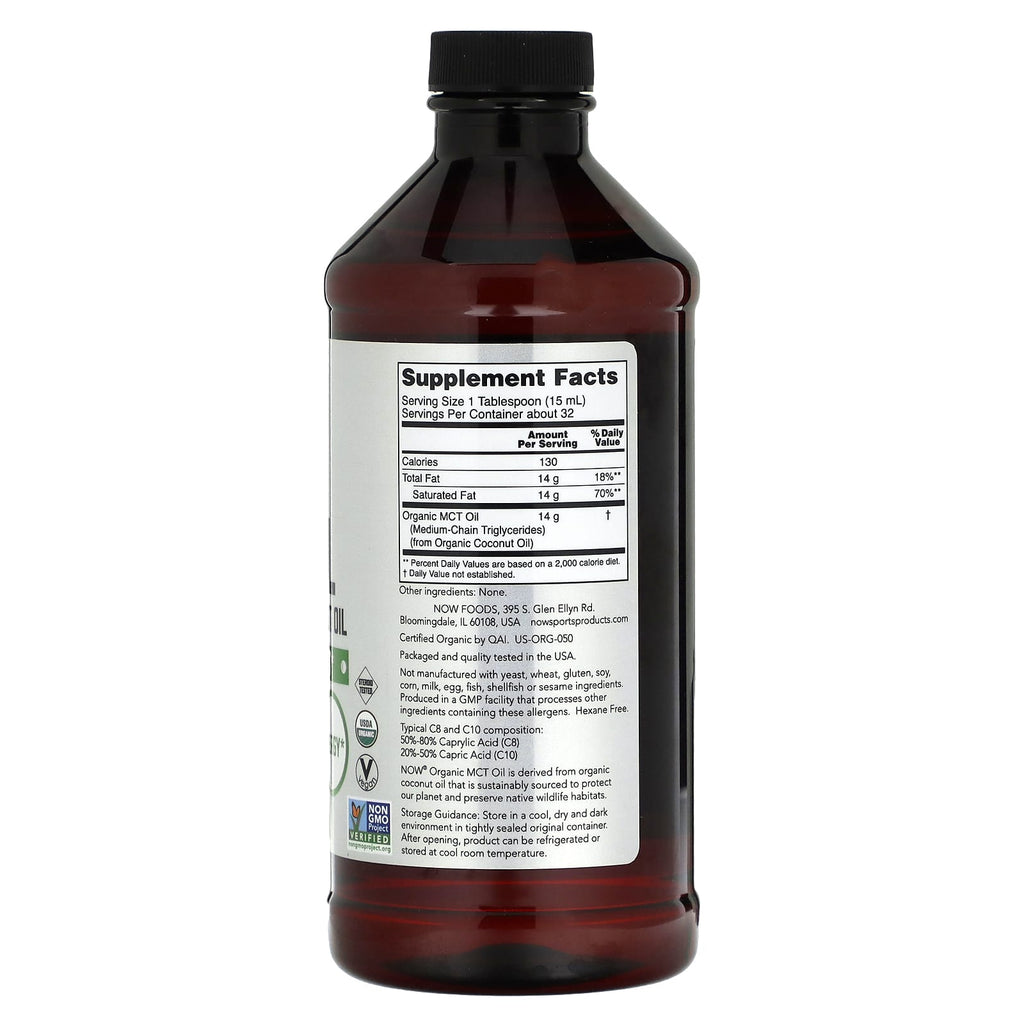 NOW Foods, Sports, Organic MCT Oil, 14 g, 16 fl oz (473 ml)