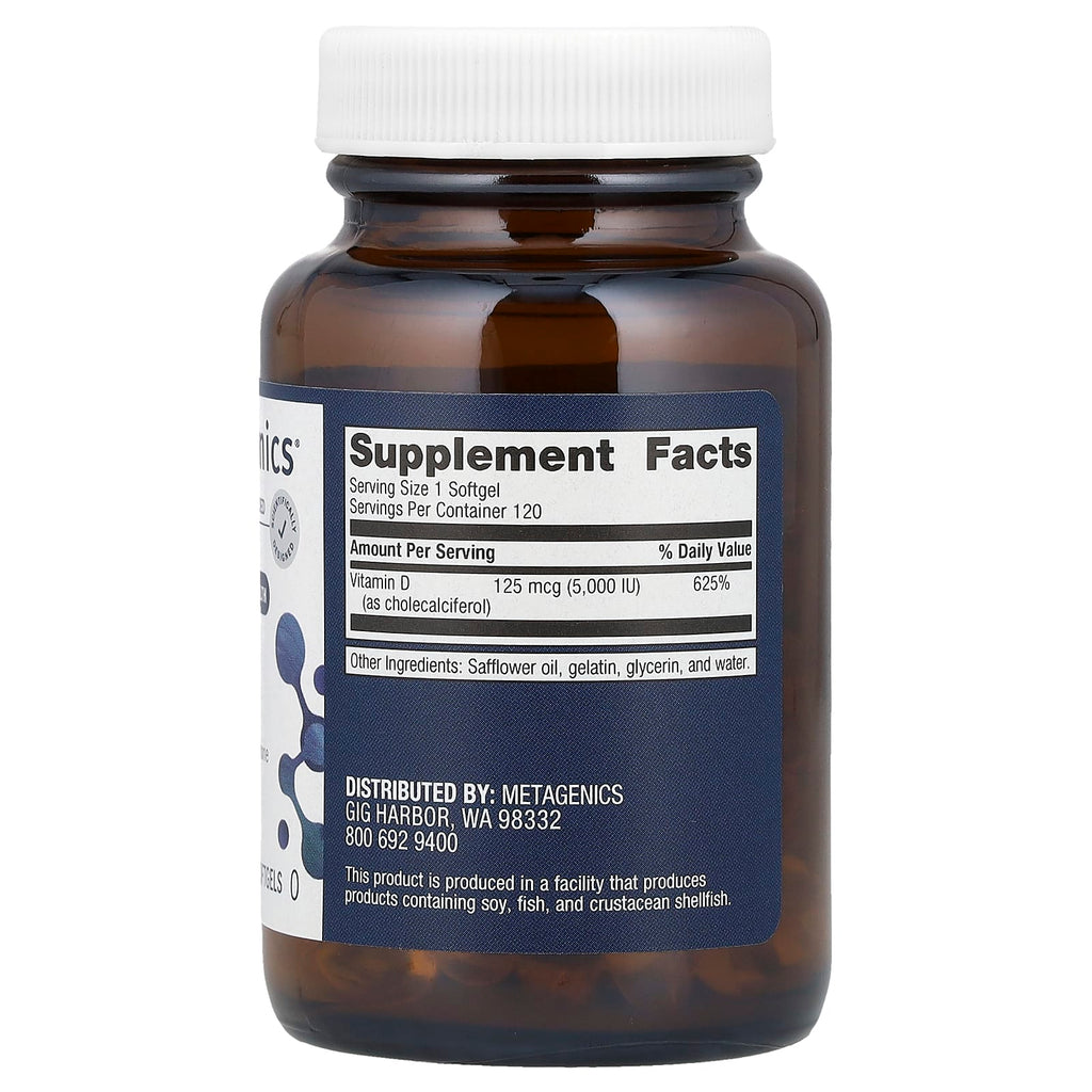 Metagenics, Vitamin D3 5000, 125 mcg (5,000 IU), 120 Softgels