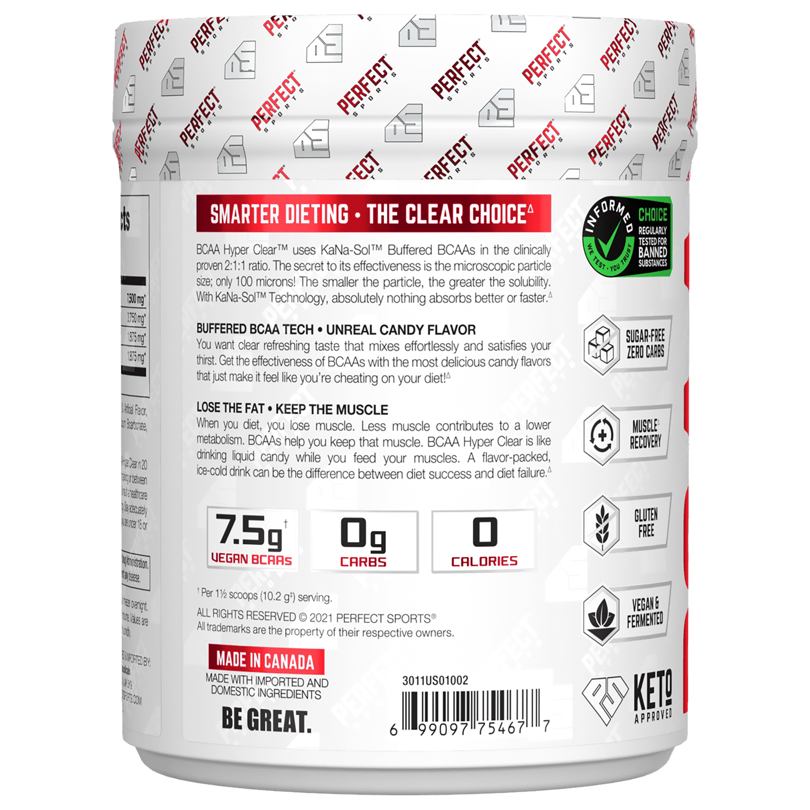 PERFECT Sports, BCAA Hyper Clear, Intense Blue Raspberry, 10.8 oz (306 g)