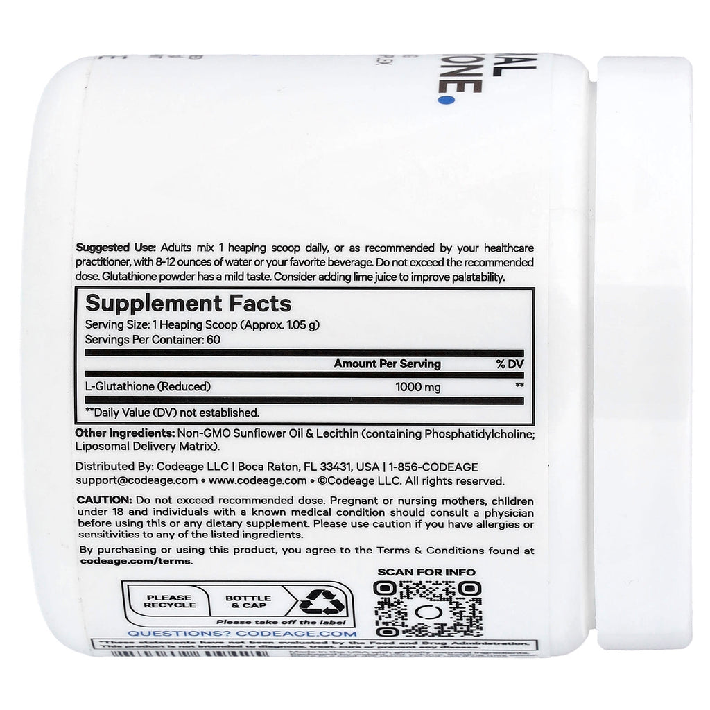 Codeage, Liposomal Glutathione Powder, Unflavored, 2.22 oz (63 g)