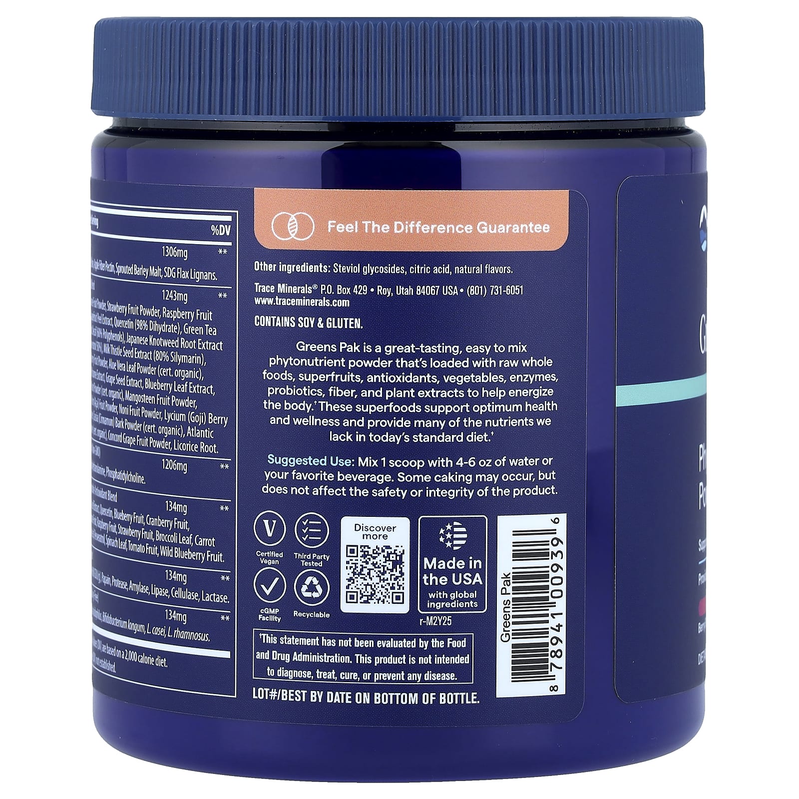 Trace, Greens Pak, Phytonutrient Powder, Berry, 7.9 oz (225 g)