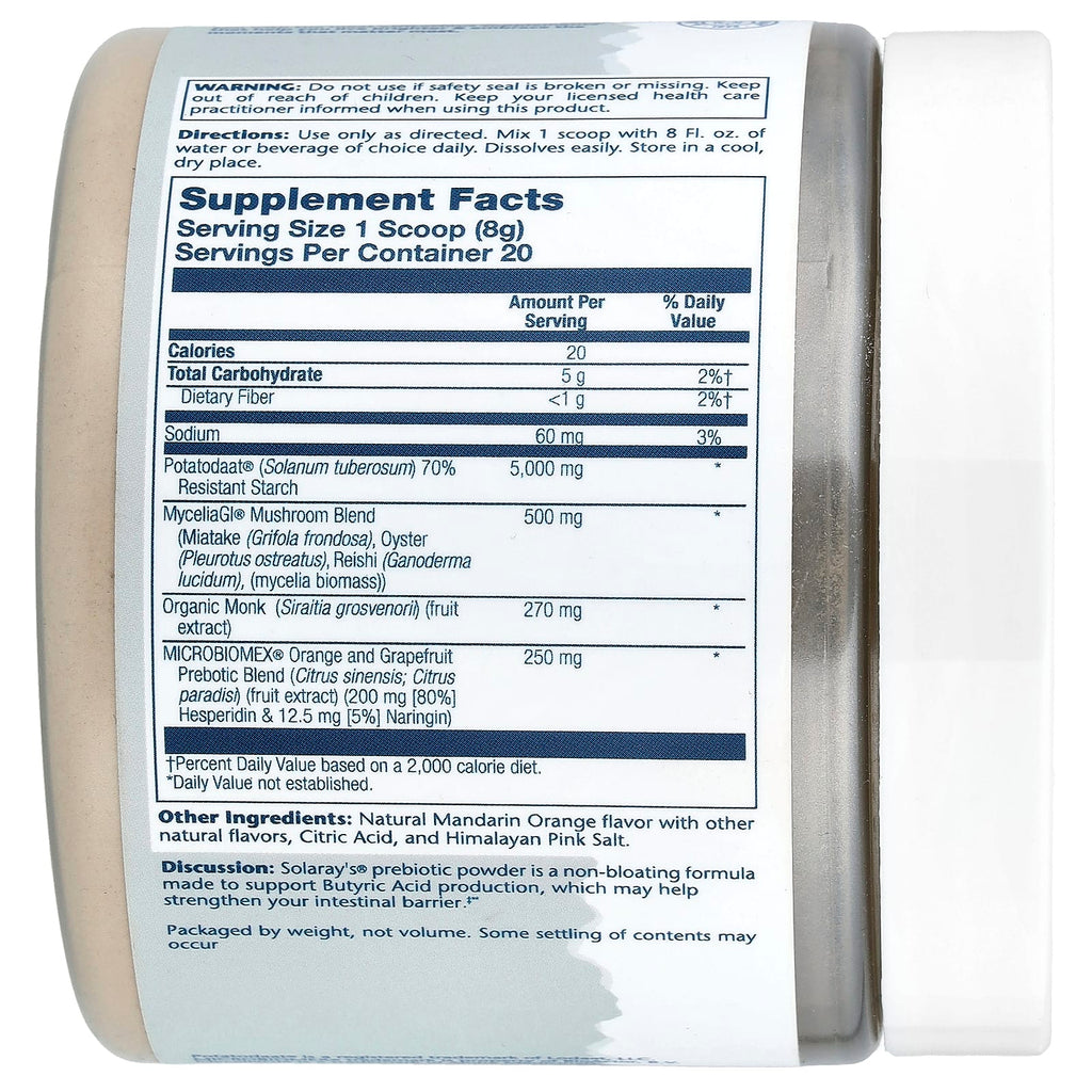 Solaray, Mycrobiome® Prebiotic Powder, Natural Citrus, 5.64 oz (160 g)