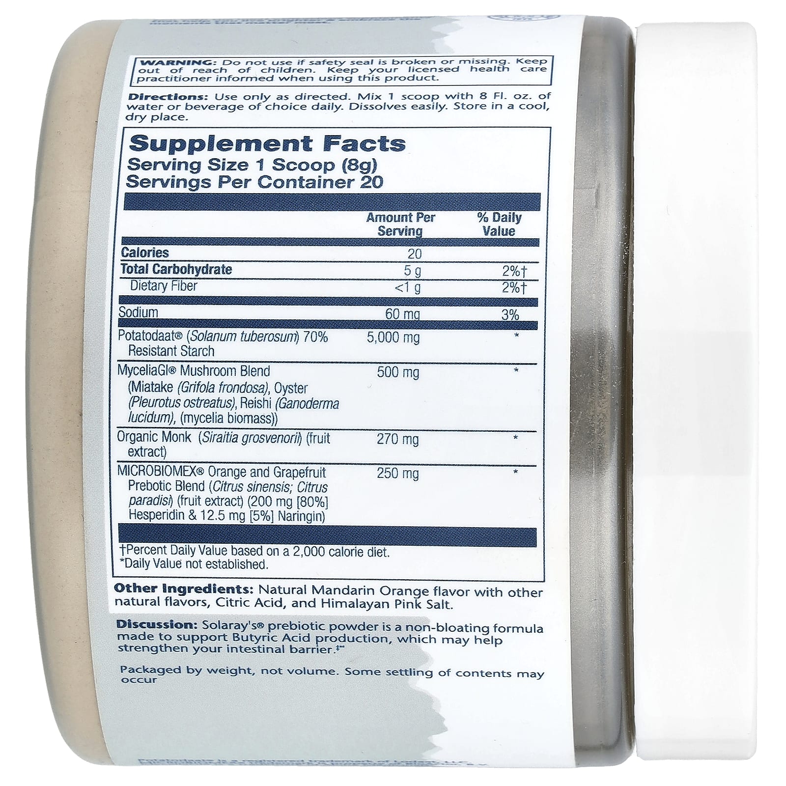 Solaray, Mycrobiome® Prebiotic Powder, Natural Citrus, 5.64 oz (160 g)